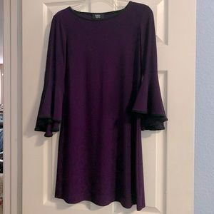 MSK purple PM dress with bell sleeves and black trim